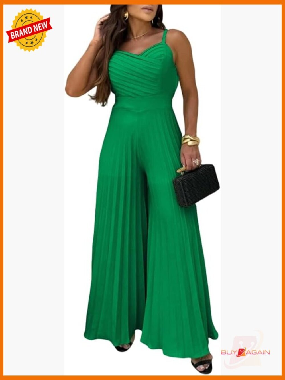 Flowy Pleated Jumpsuit Smocked Spaghetti Strap Wide Leg Summer Romper